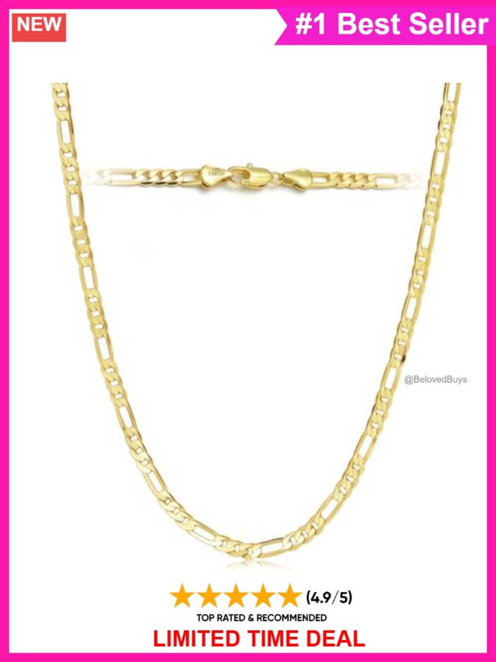 14K Gold Filled Figaro Chain Necklace 4.2mm Lobster Clasp Unisex